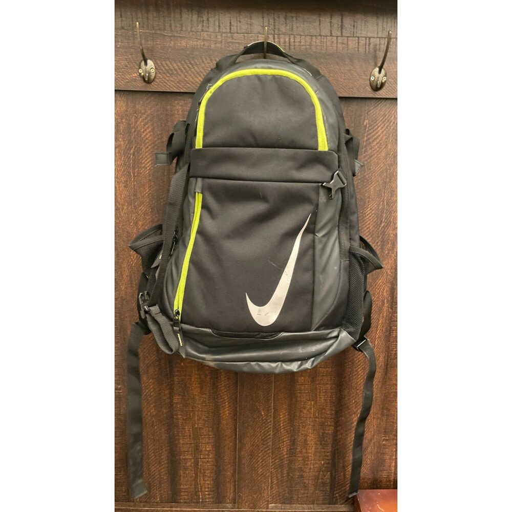 Nike Black Volt Backpack Large Swoosh Athletic School Gym Travel Bag